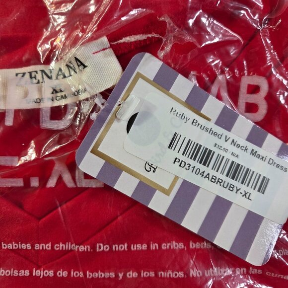 Zenana Maxi Dress Womens XL Red Brushed V-Neck Pockets Side Split Casual  New - Picture 3 of 11